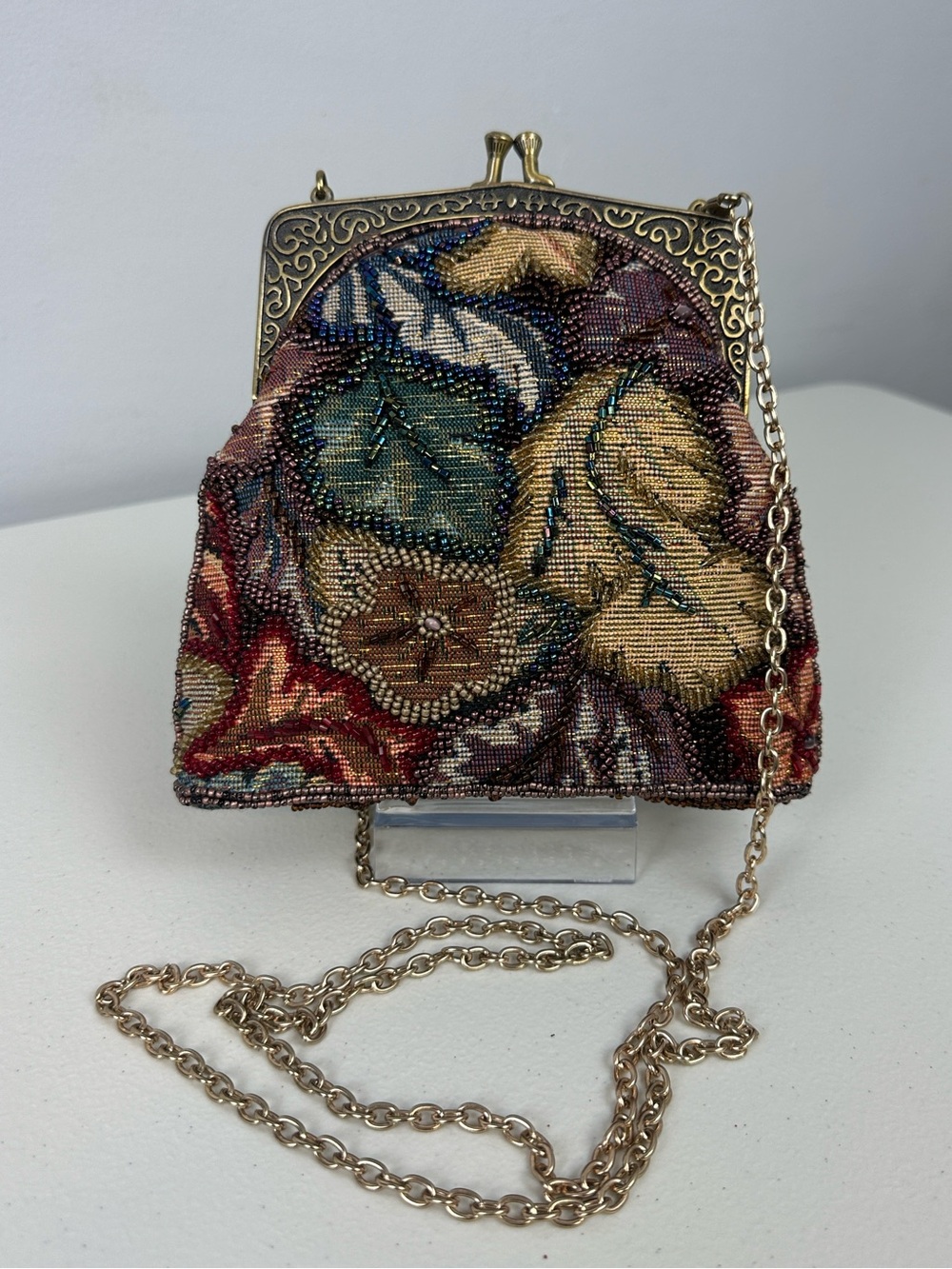 Jessica McClintock Beaded Tapestry Kiss Lock Purse